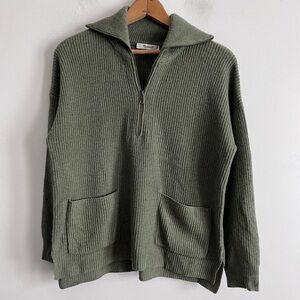 Madewell Green Wool 1/2 Zip closure Blend Sweater